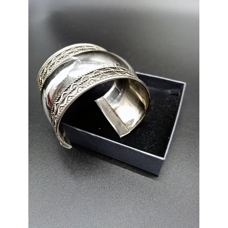 Brazalete Ancho Plateado Ondas