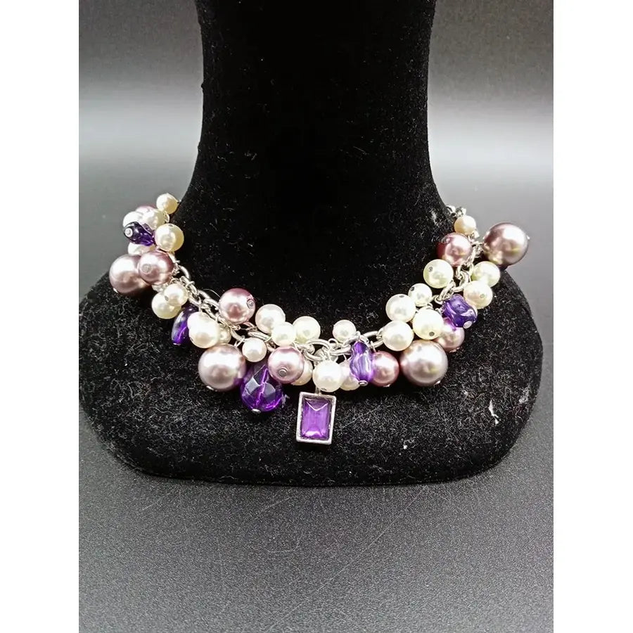 Collar Bolas Perlas Y Morado