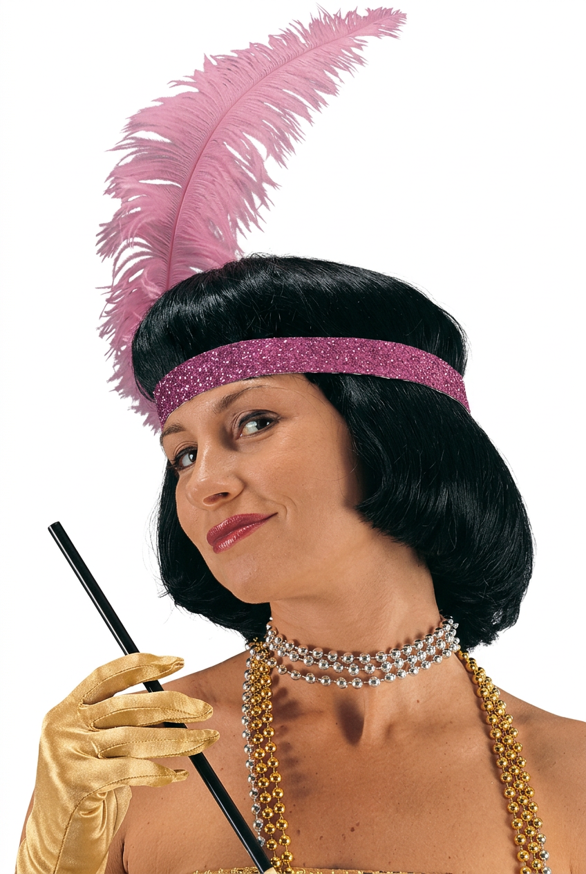 Peluca Charleston Negra con Diadema y Pluma – Carnival Toys