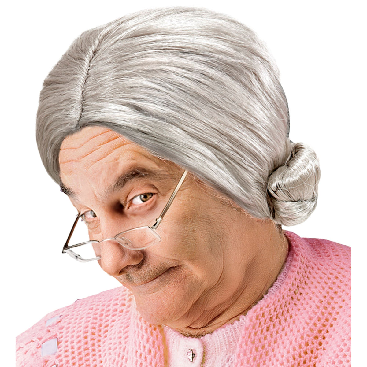 Peluca de Abuela – Cabello Gris Recogido para Disfraz