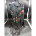 Mantón Negro Con Flores Bordadas Y Flecos