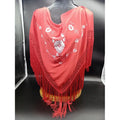 Mantón Rojo Con Flores Bordadas Y Flecos