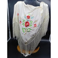 Mantón Blanco Con Flores Bordadas Y Flecoss