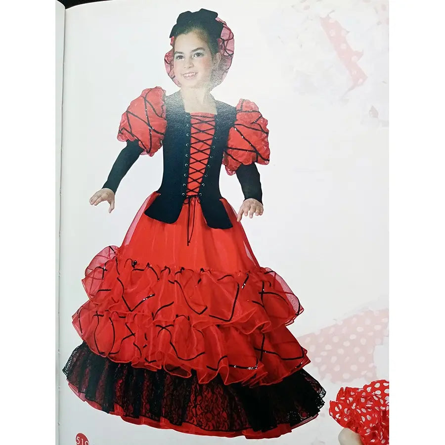 Traje Sevillana Cádiz Infantil Rojo y Negro