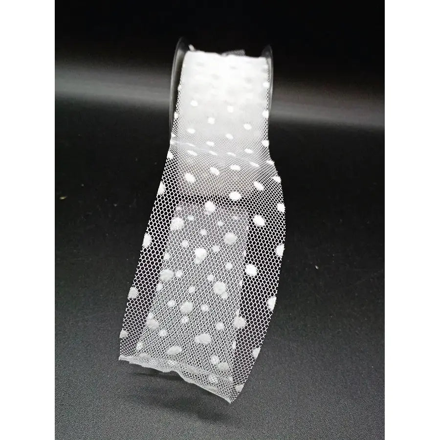 Rollo De Tul Blanco Con Lunares