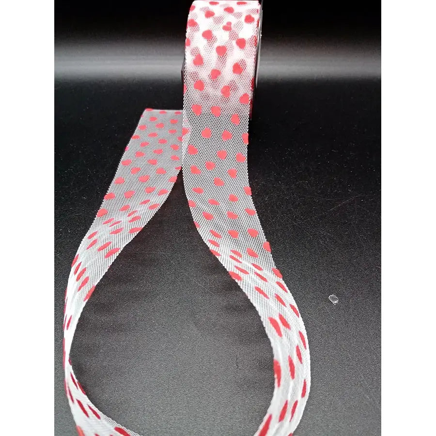 Rollo De Tul Con Corazones Rojos