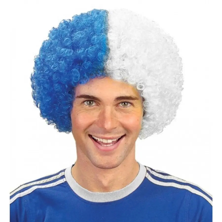 Peluca Rizada Azul y Blanca – Accesorio de Disfraz