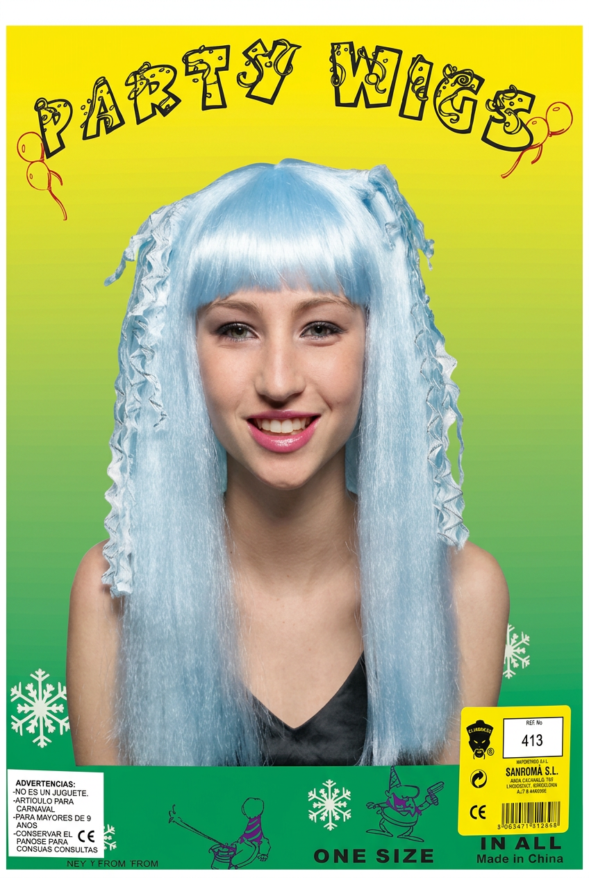 Peluca Party Wigs Azul Larga con Rizos Sanromá