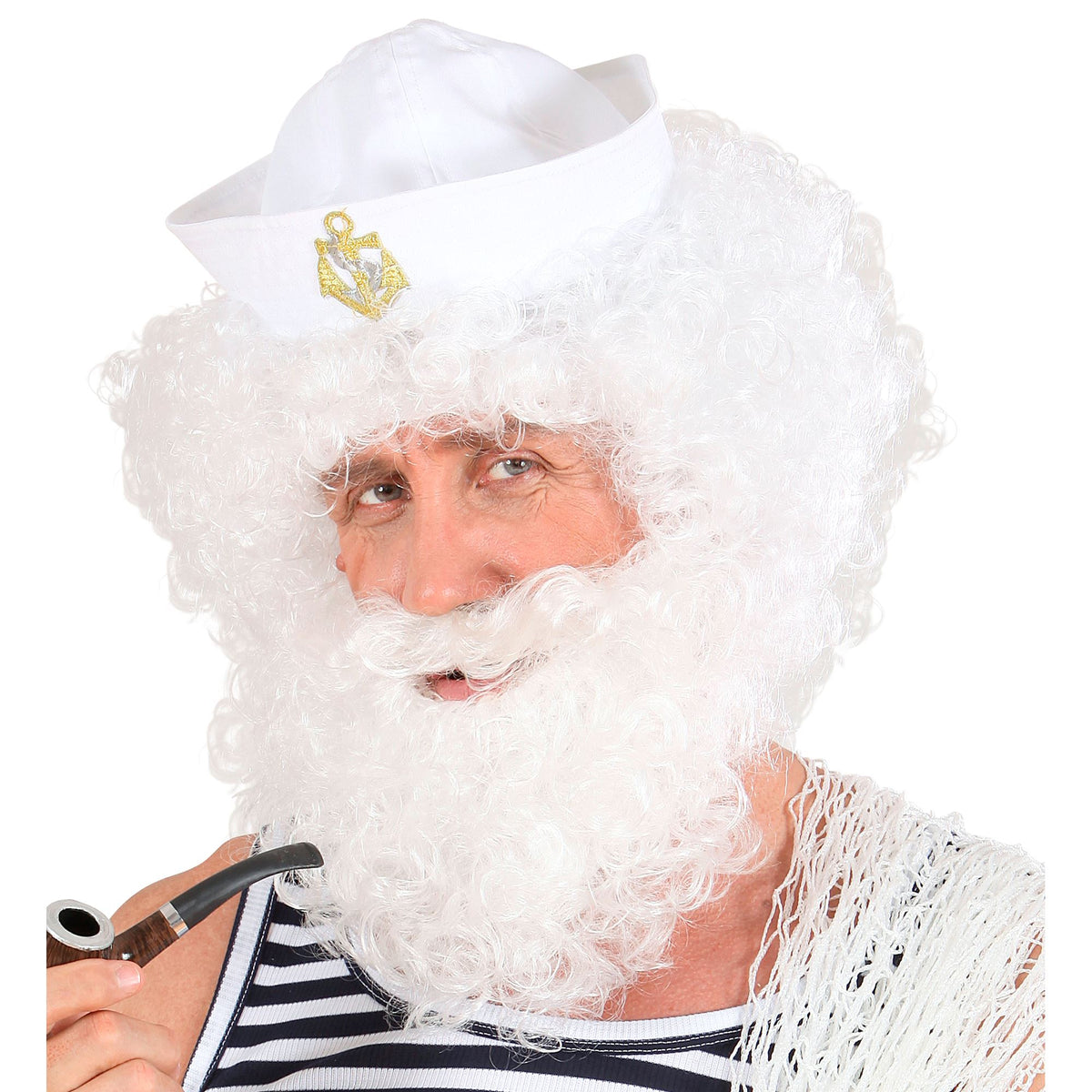 Peluca y Barba Blanca Rizada