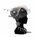 Tocado Marrón con Flor y Velo Gris — Accesorio Artesanal