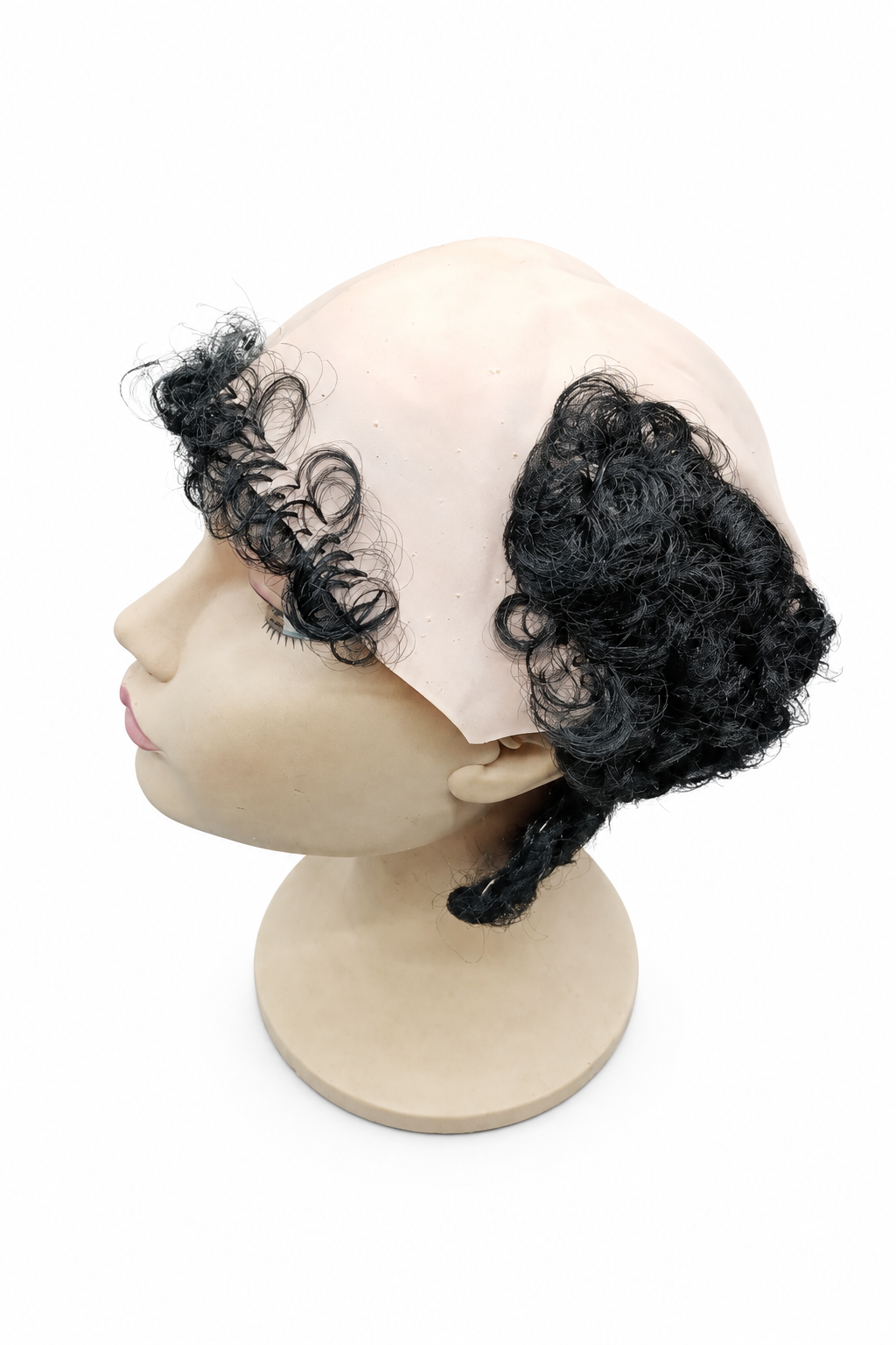 Bald Cap with Black Hair