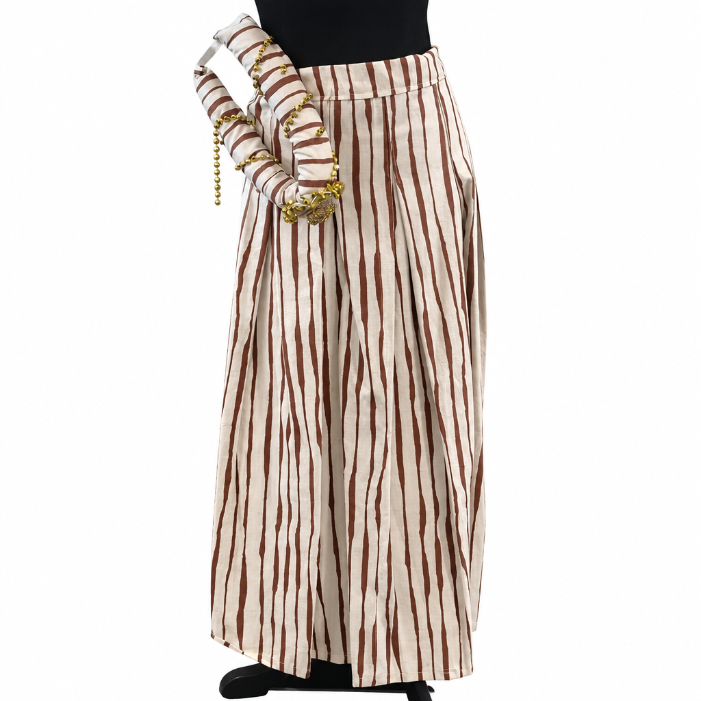 Brown Striped Skirt with Turban – Handmade