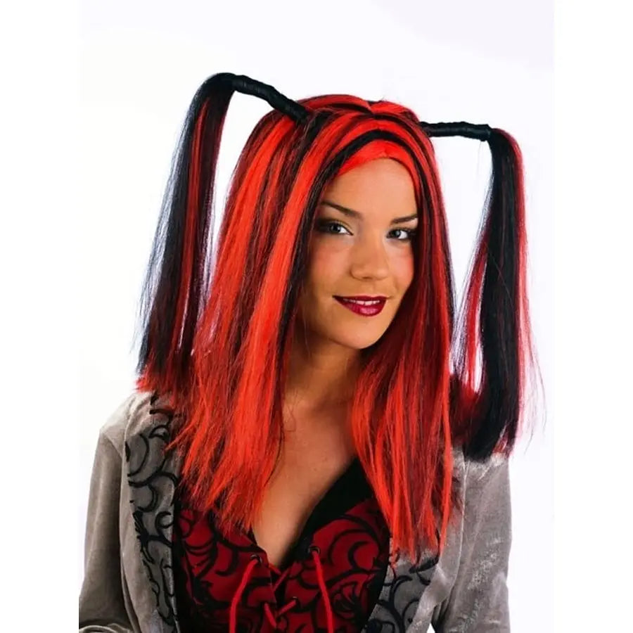 Long Brown Wig with Red Highlights