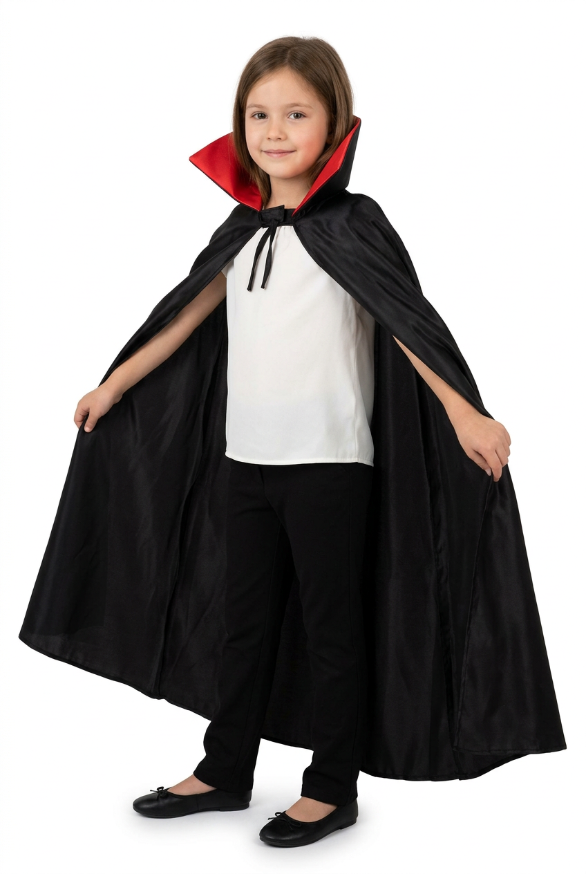 Capa de Terror Infantil – Negra con Cuello Rojo