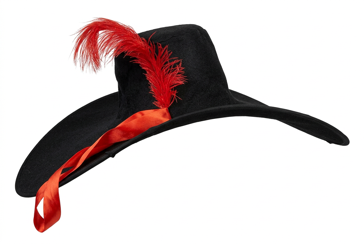 Sombrero Negro con Plumas Rojas