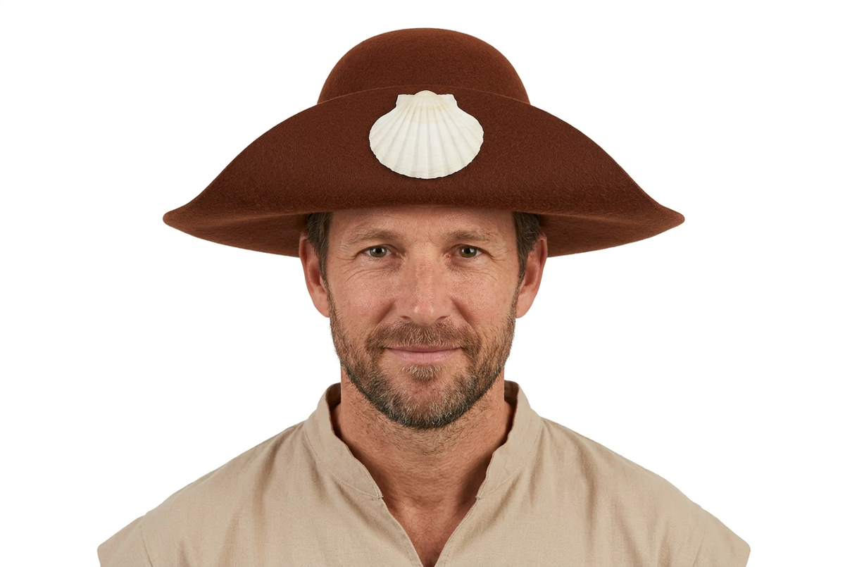 Sombrero de Peregrino Marrón con Concha del Camino de Santiago