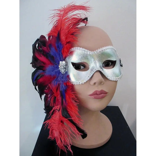 Antifaces Plata Con Plumas