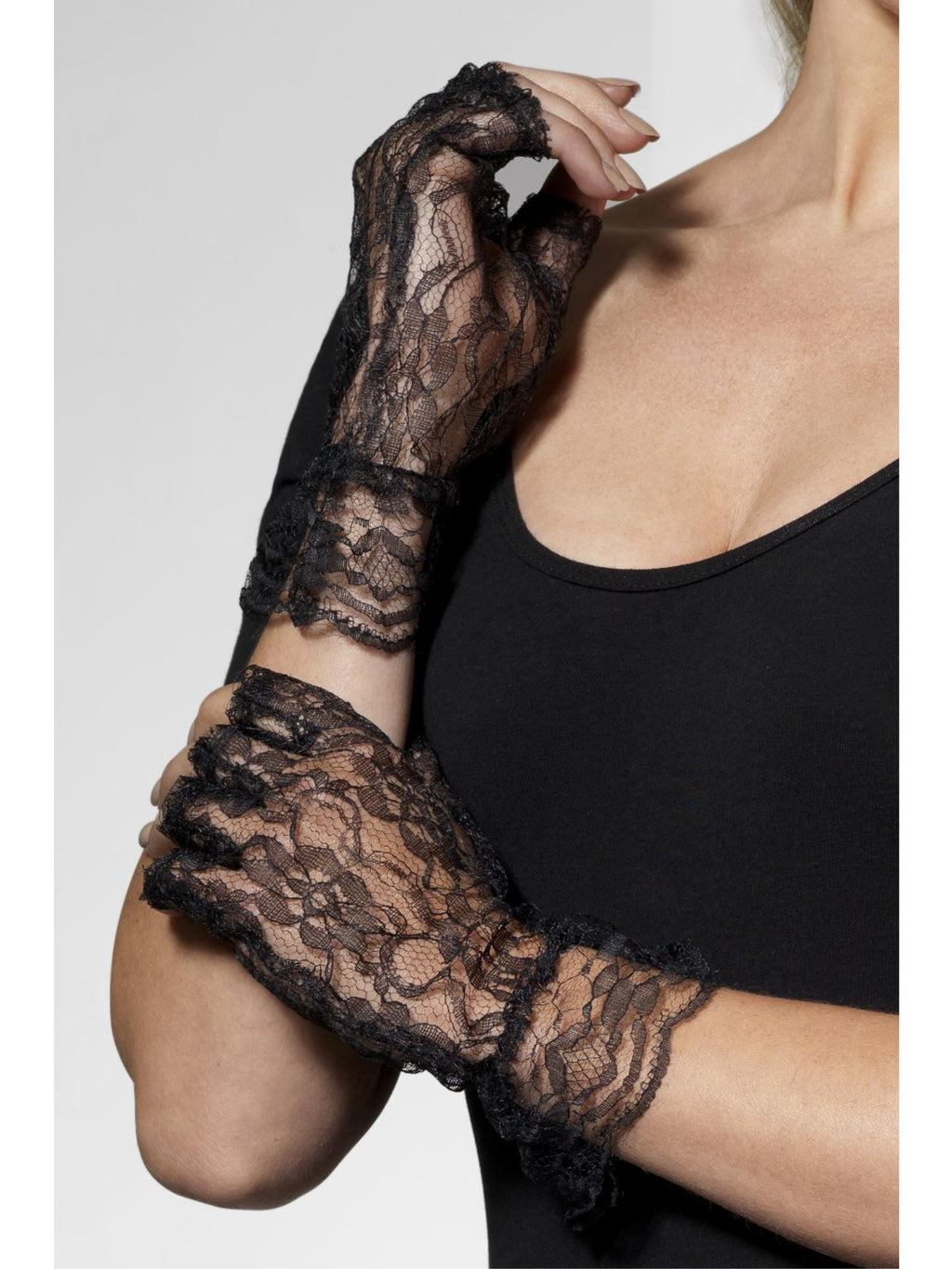 Guantes Negros de Puntilla Sin Dedos
