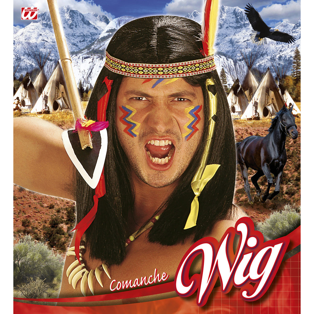 Peluca Comanche – Cabello Largo con Trenzas Nativo Americano