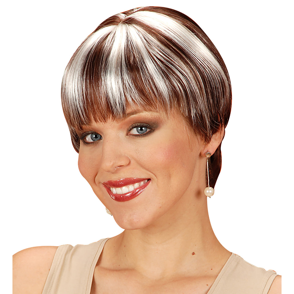 Peluca Castaña con Mechas Rubias – Accesorio de Disfraz