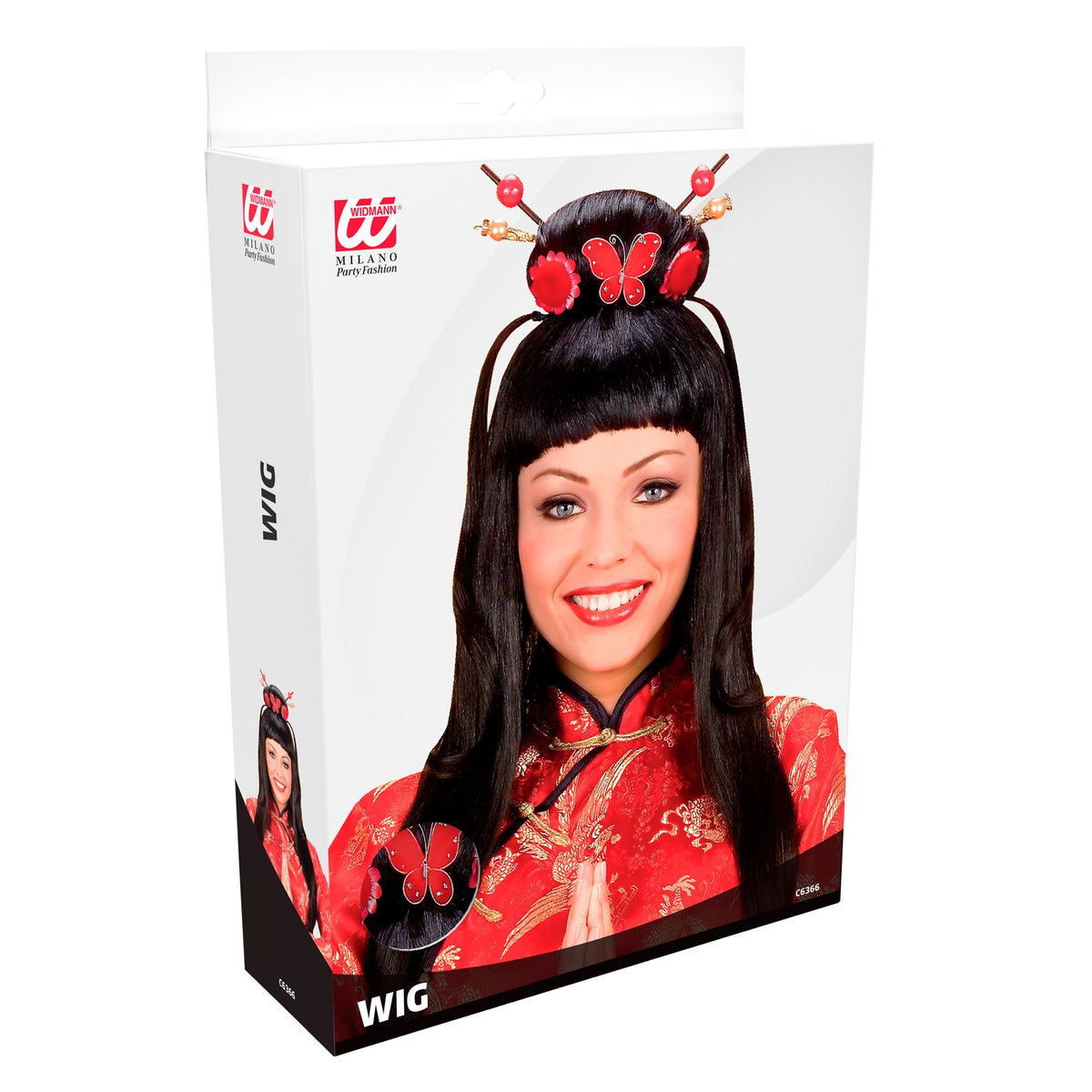 Peluca China Mujer – Cabello Liso Negro Estilo Oriental