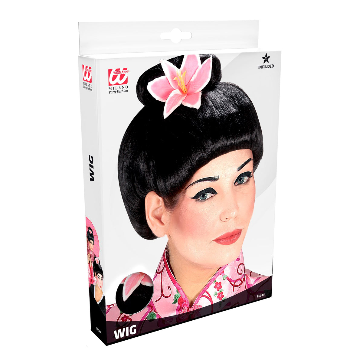 Peluca Fujiko con Flor – Estilo Japonés con Detalle Floral