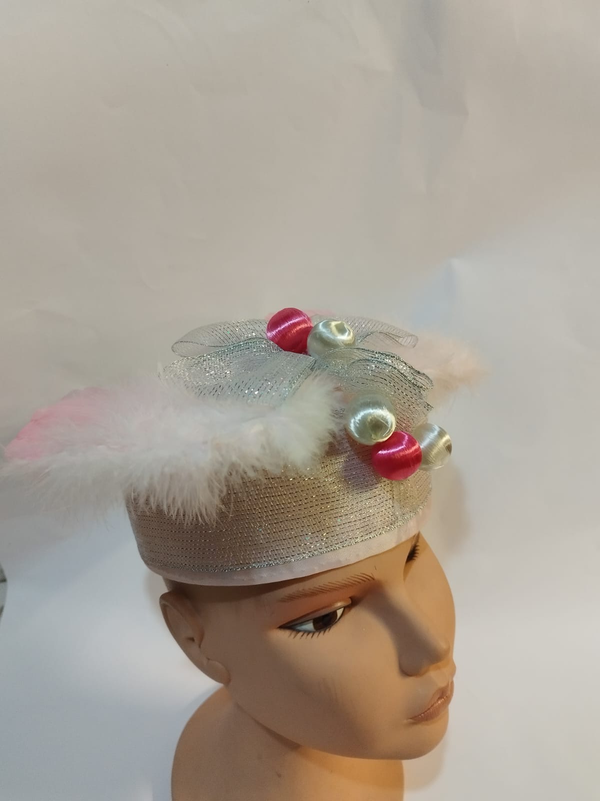 Silver Headdress with Feathers and Pearls