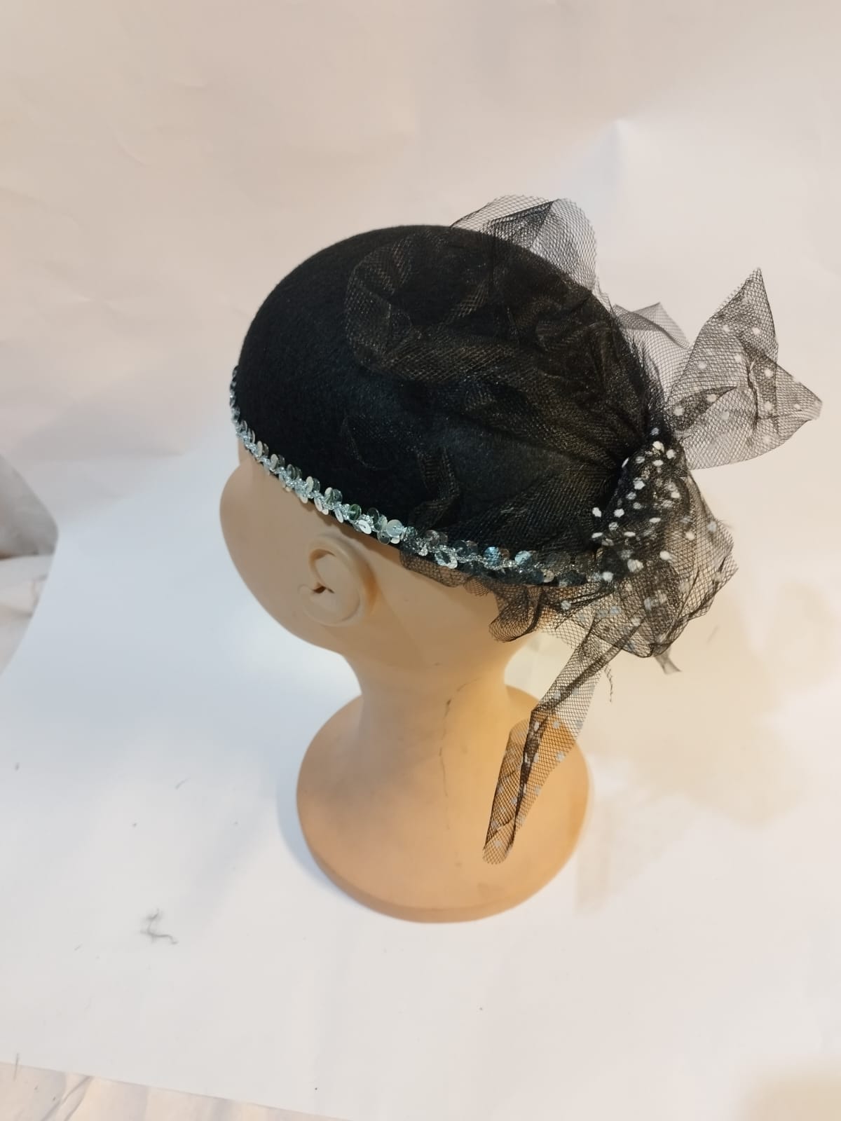 Black 1920s Cap with Silver Embellishment