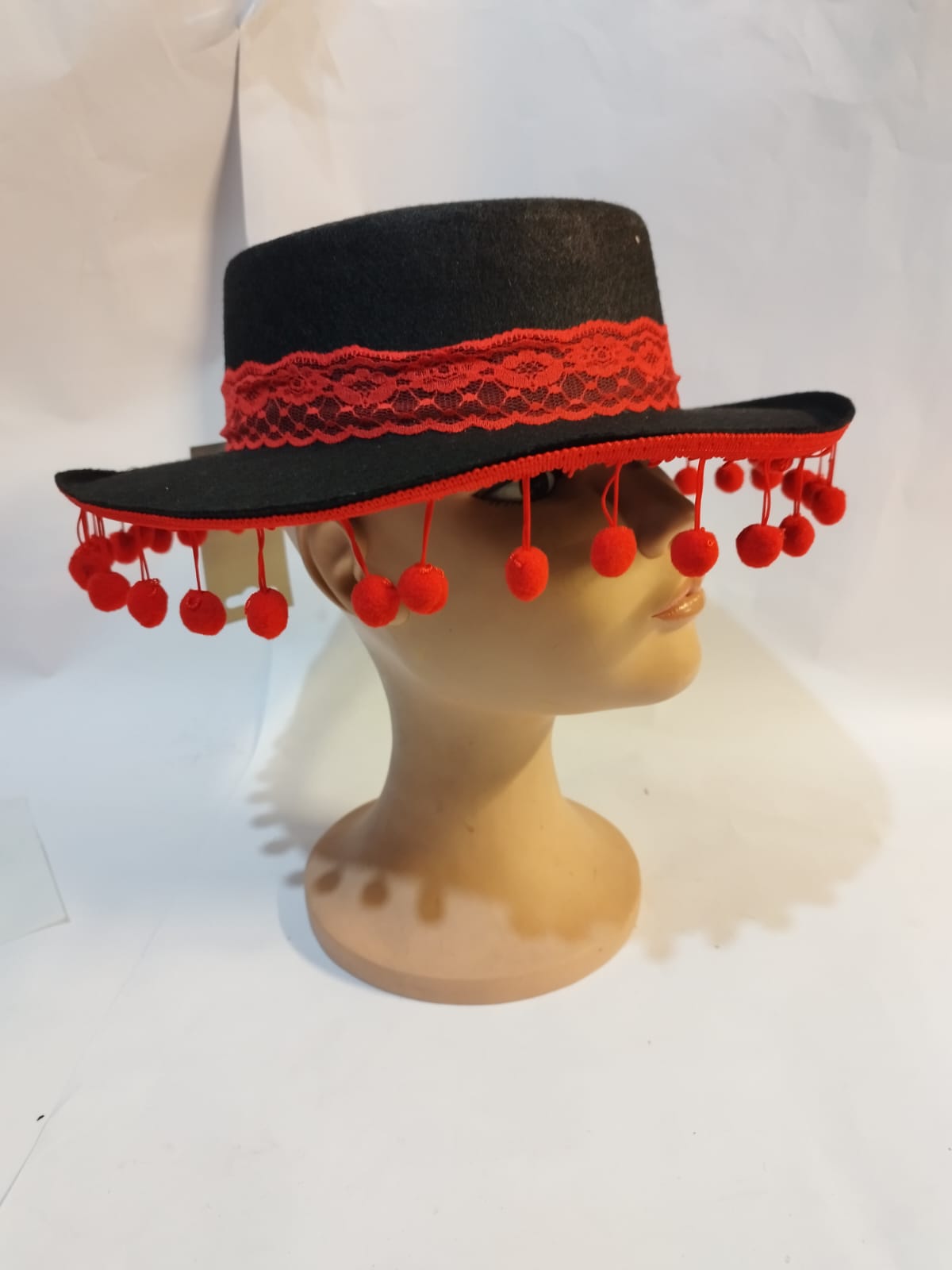 Black Cordovan Hat with Red Tassels