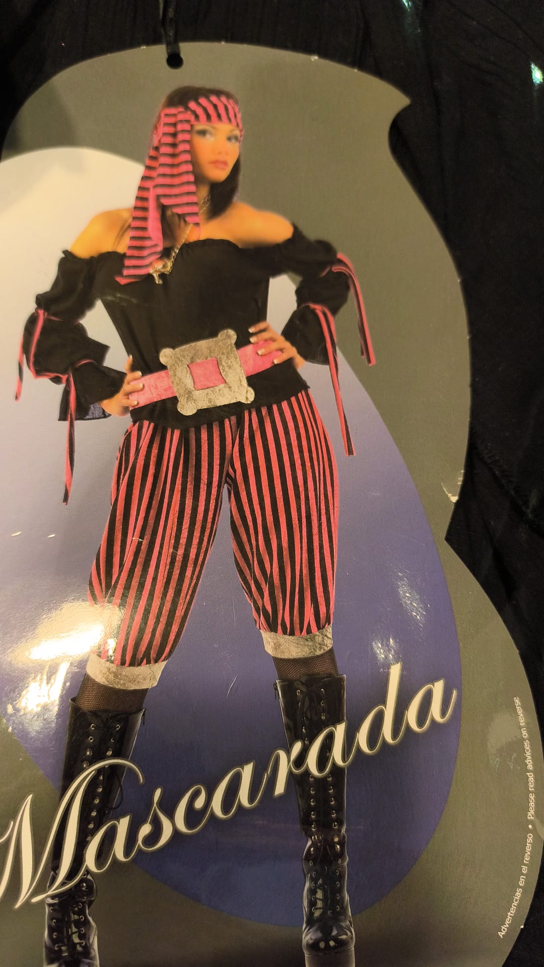 Disfraz Pirata Mujer Adulto – Traje Pirata Negro y Rosa a Rayas