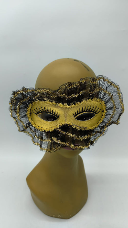 Antifaz Viena Papillon Dorado con Tul Negro y Dorado