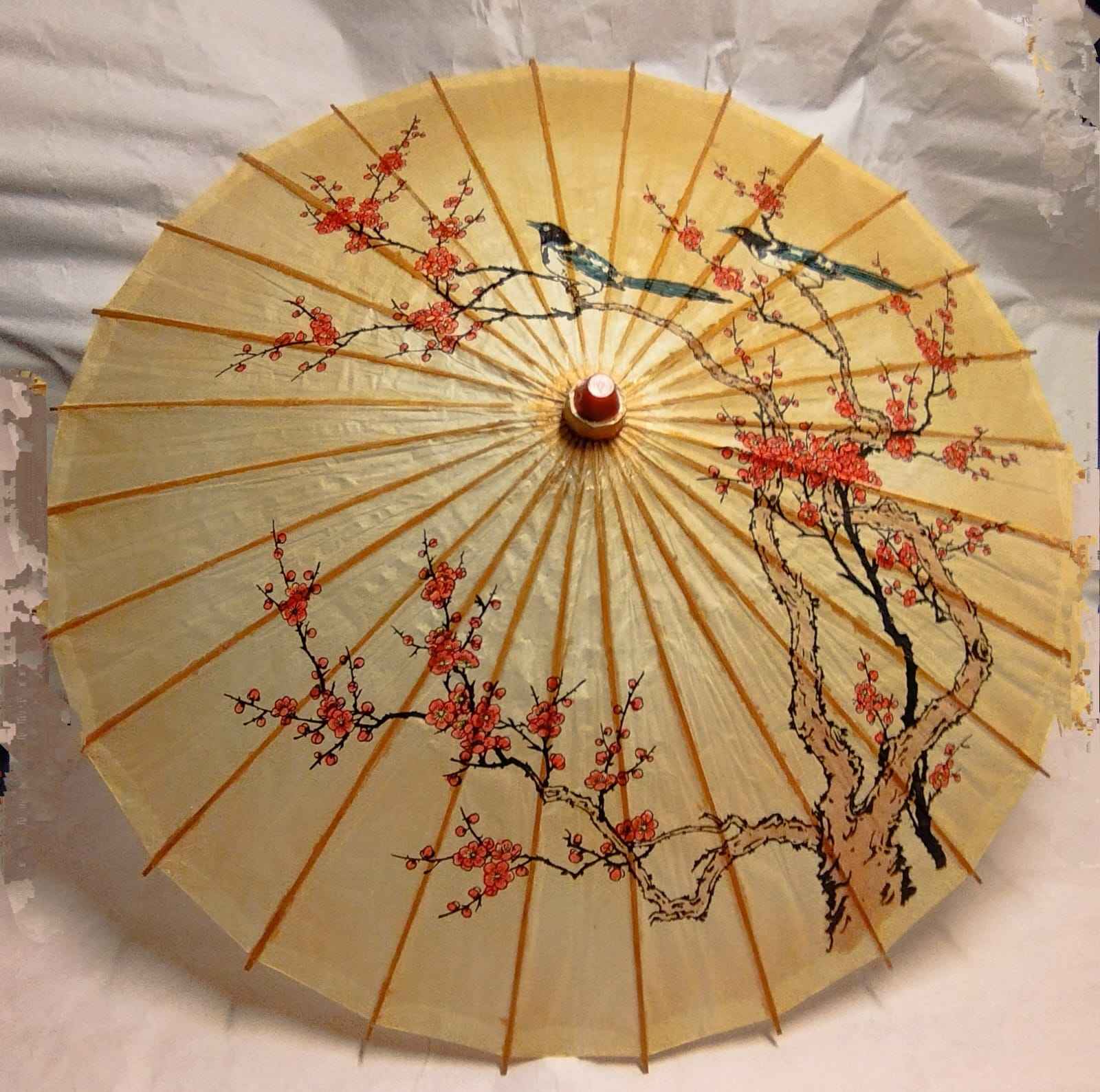 Sombrilla China de Papel Flor de Cerezo Pintada a Mano