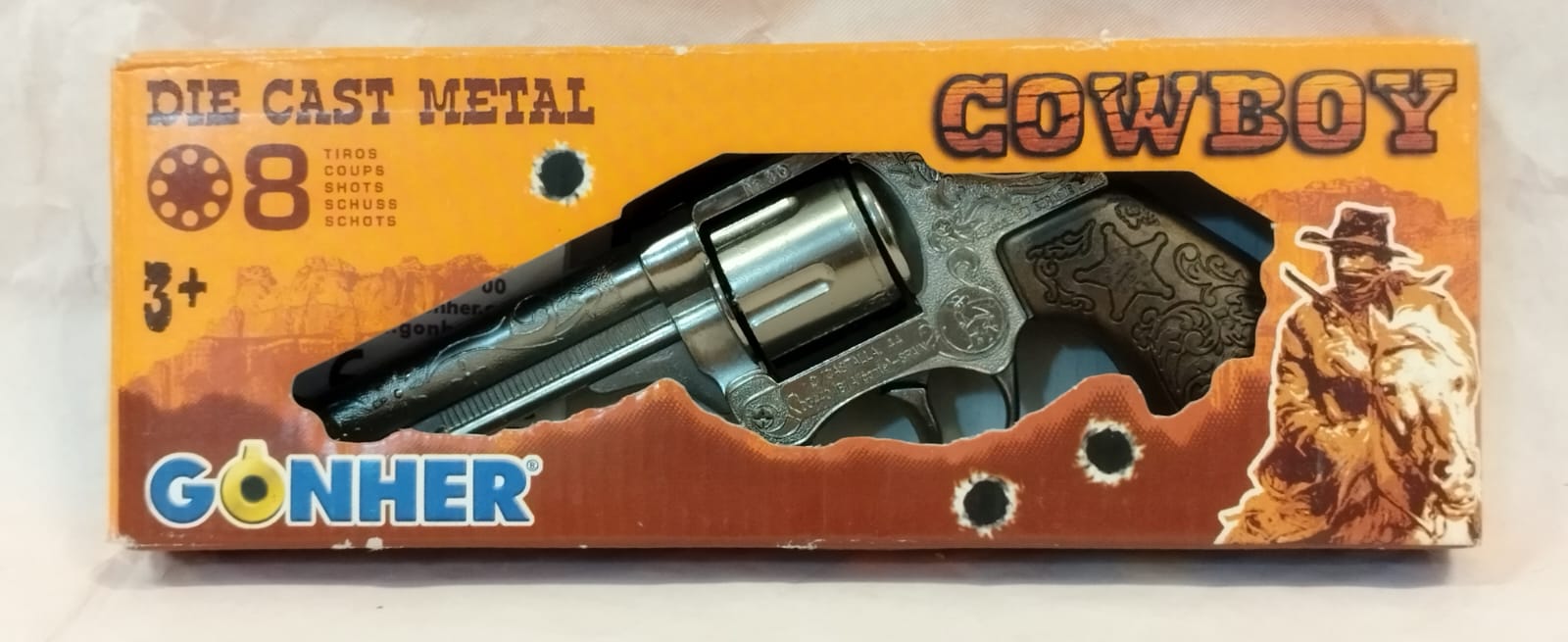 Pistola Revólver Cowboy Die Cast Metal Gonher 8 Tiros