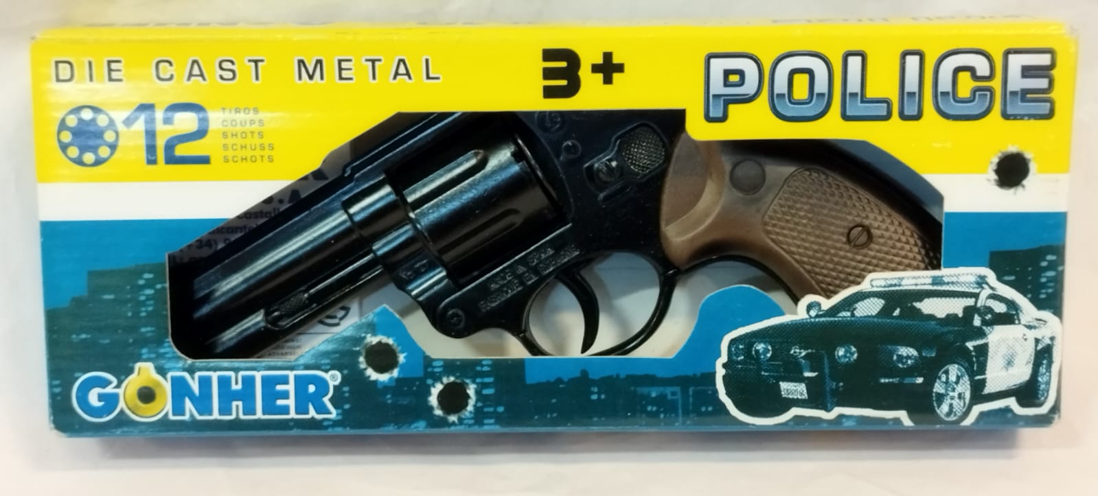 Pistola Police Die Cast Metal Gonher 12 Tiros