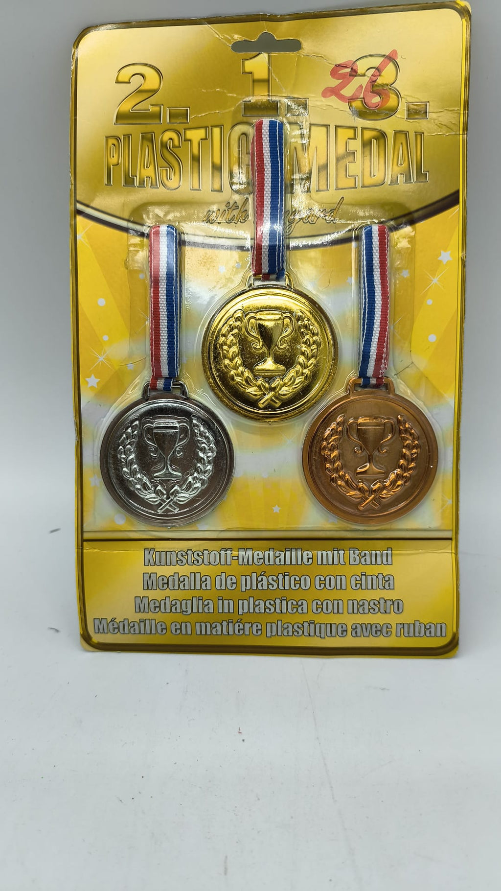 Set 3 Medallas de Plástico Oro Plata Bronce con Cinta