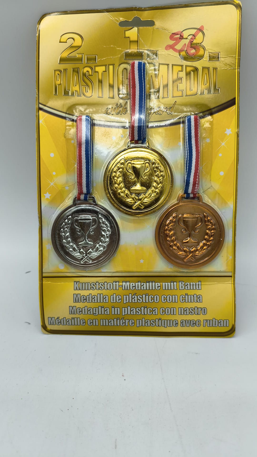 Set 3 Medallas de Plástico Oro Plata Bronce con Cinta