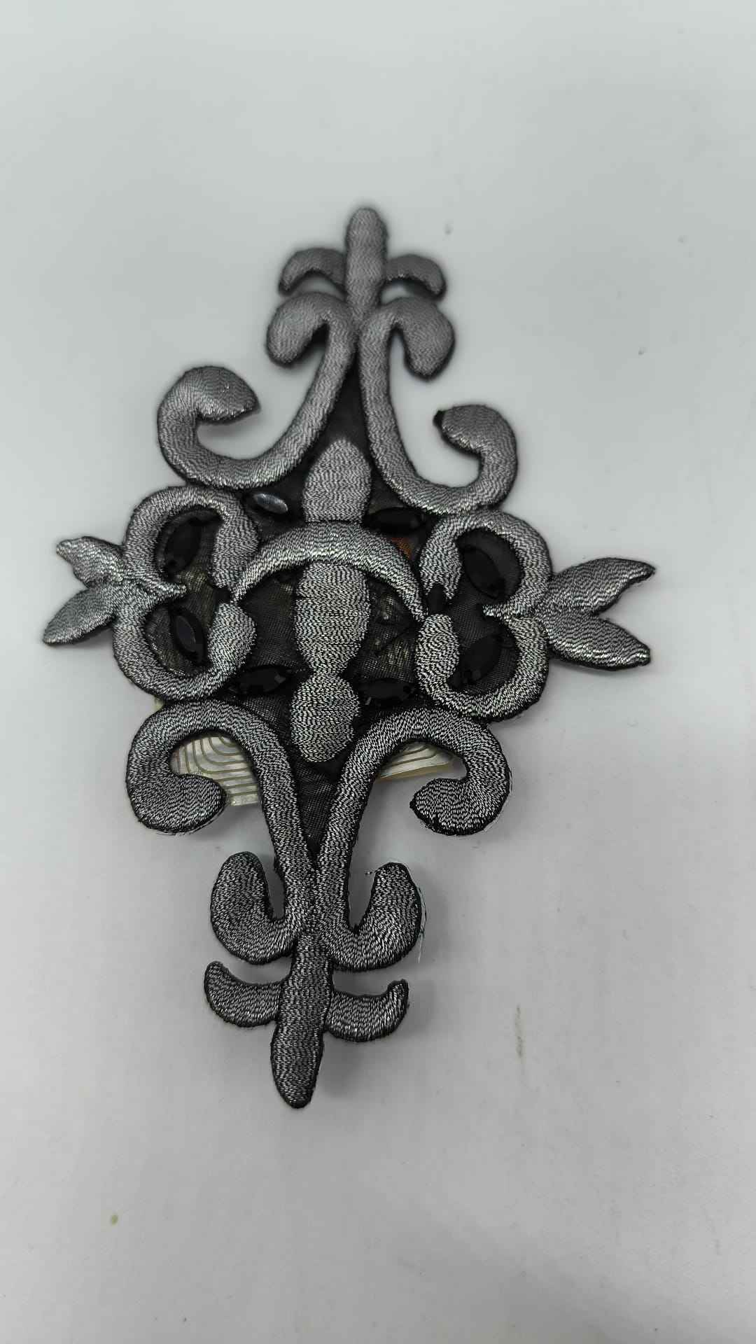 Aplique Bordado Barroco Negro y Plata
