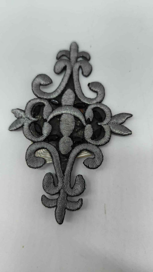 Aplique Bordado Barroco Negro y Plata