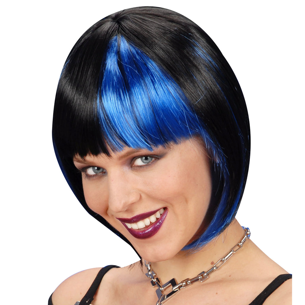 Peluca Negra con Mechones Azules – Accesorio de Disfraz