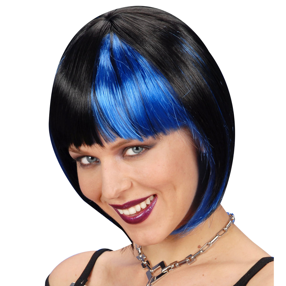 Peluca Negra con Mechones Azules – Accesorio de Disfraz