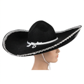 Sombrero Mexicano Negro con Ribete Blanco – Accesorio de Disfraz