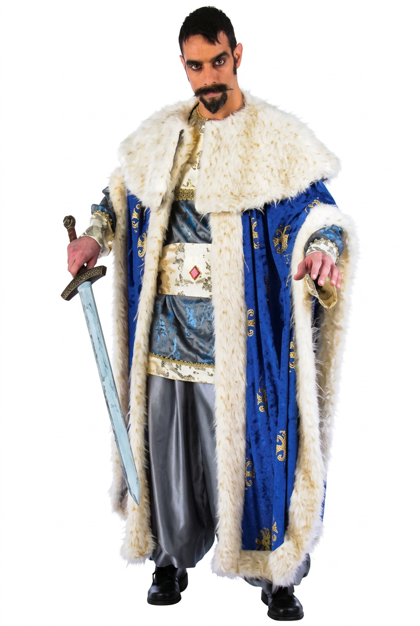 Medieval Blue King Cape — Royalty Accessory for Adult