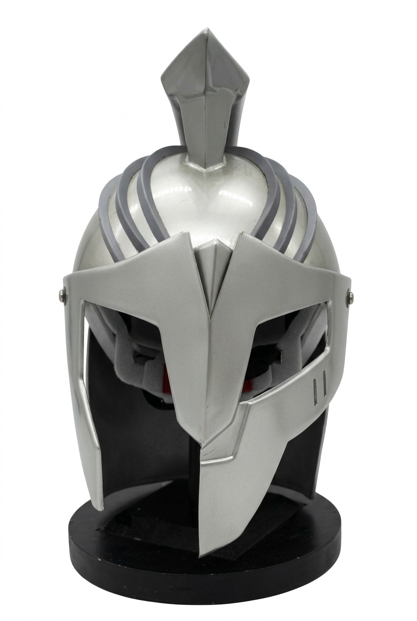 Casco Gladiador Romano Plateado con Soporte