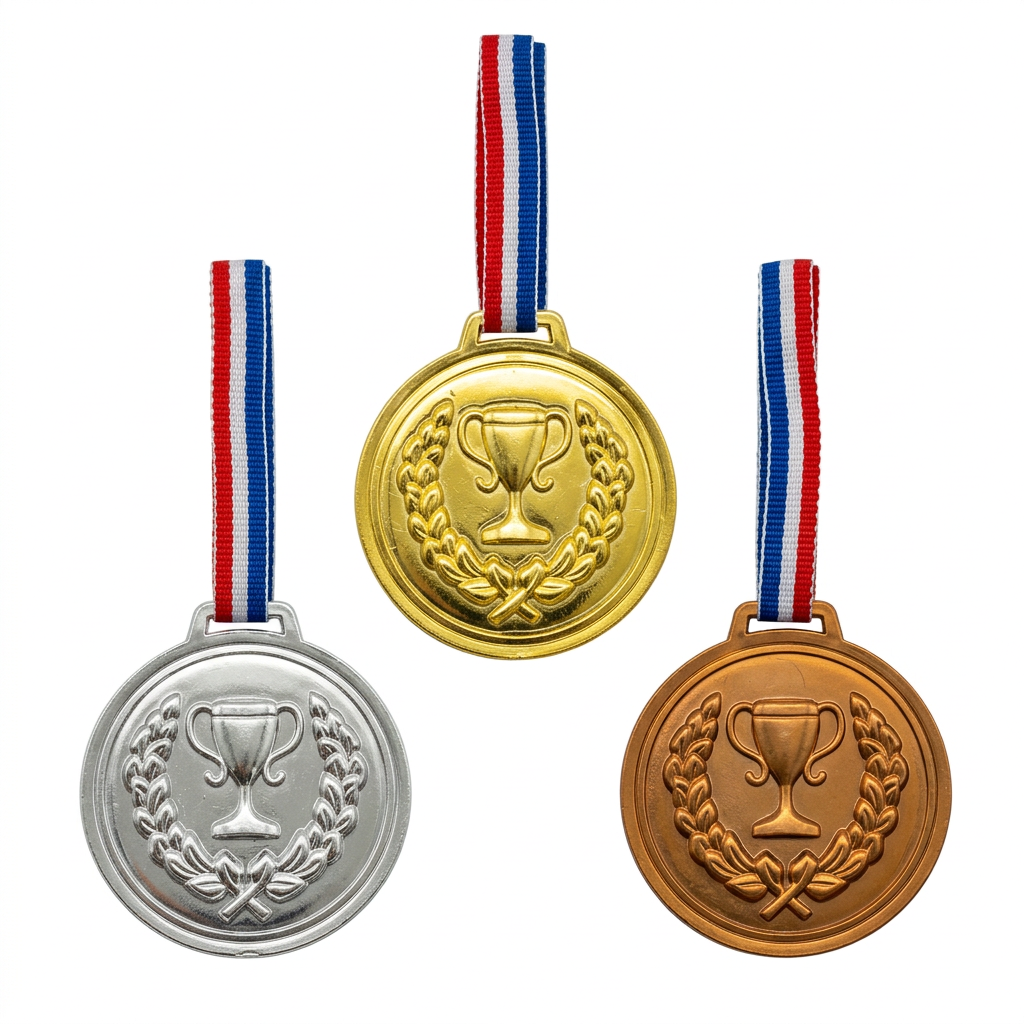Set 3 Medallas de Plástico Oro Plata Bronce con Cinta