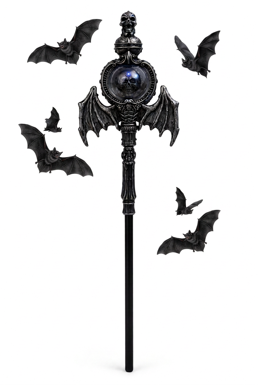 Bastón Mágico LED con Alas y Calavera para Halloween