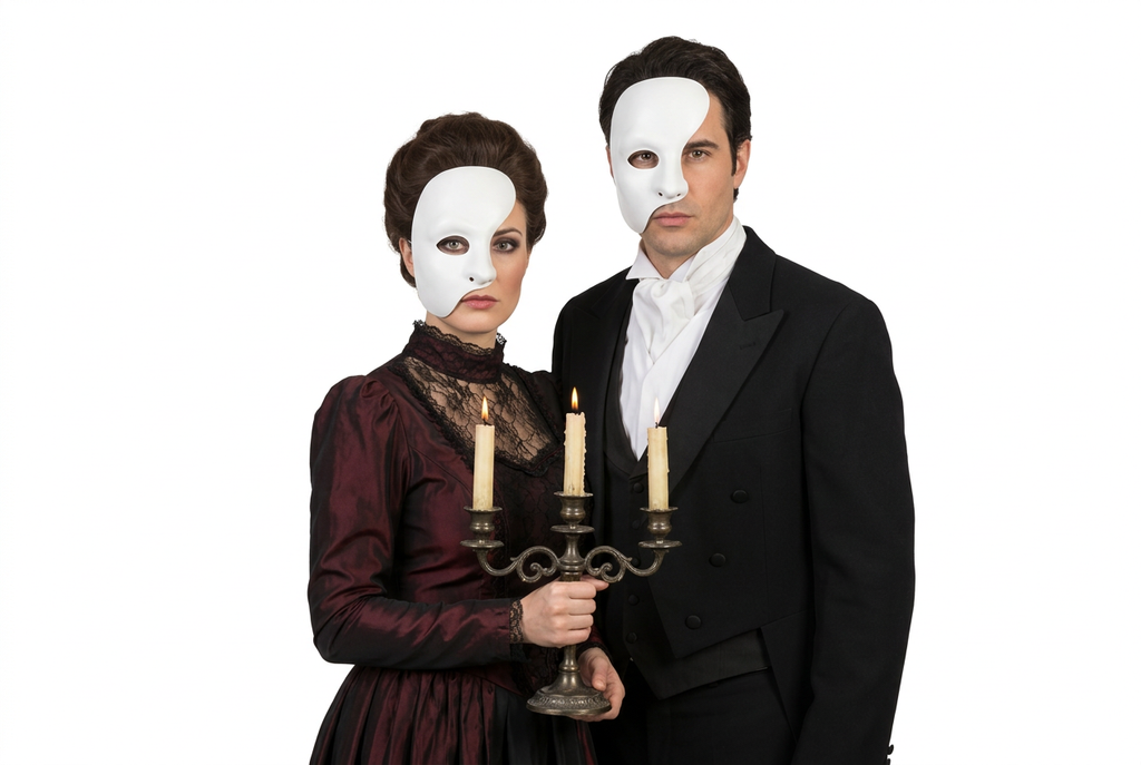 Semimáscara Dominó Blanca Estilo Fantasma de la Ópera para Disfraz