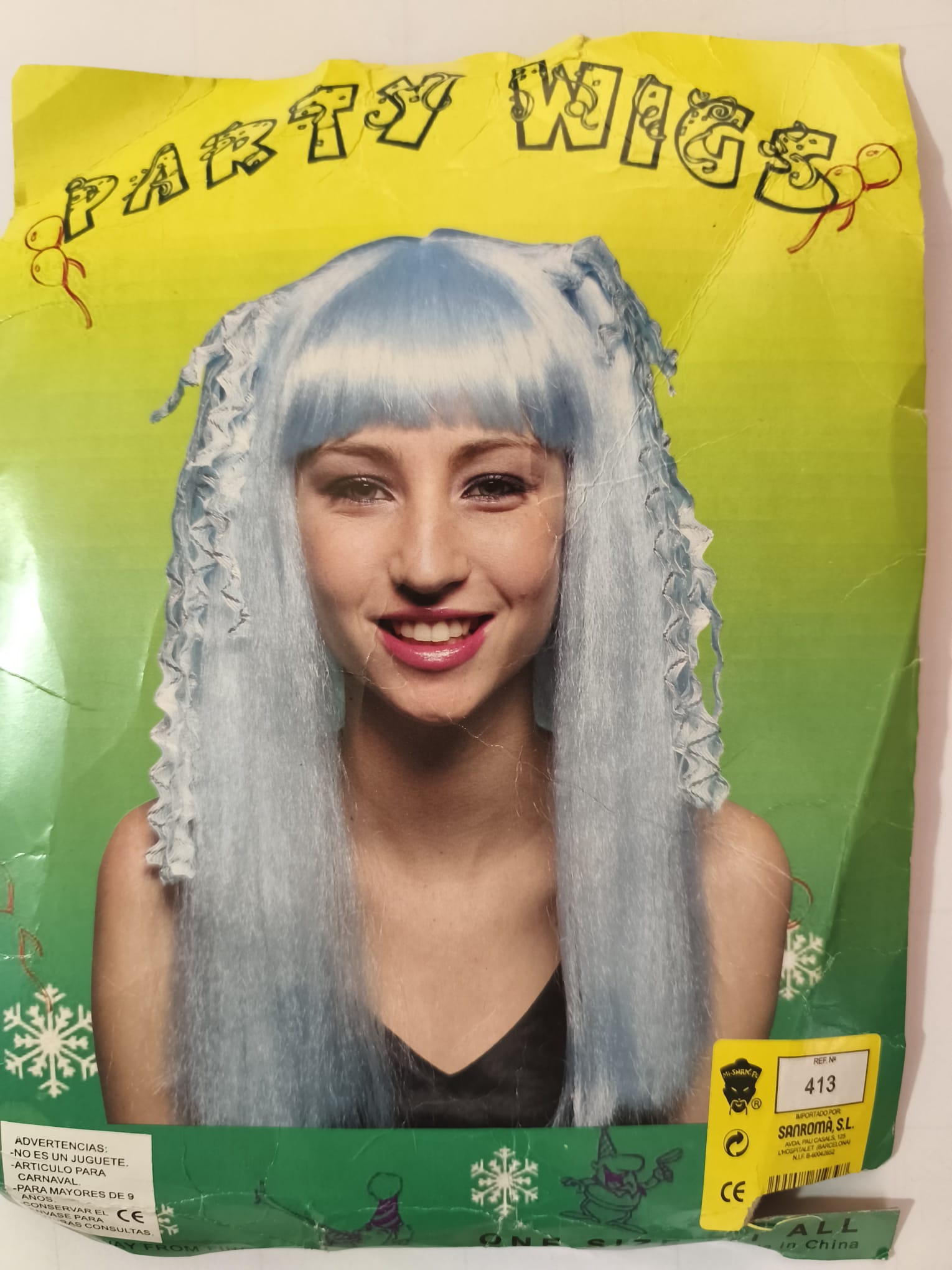 Peluca Party Wigs Azul Larga con Rizos Sanromá