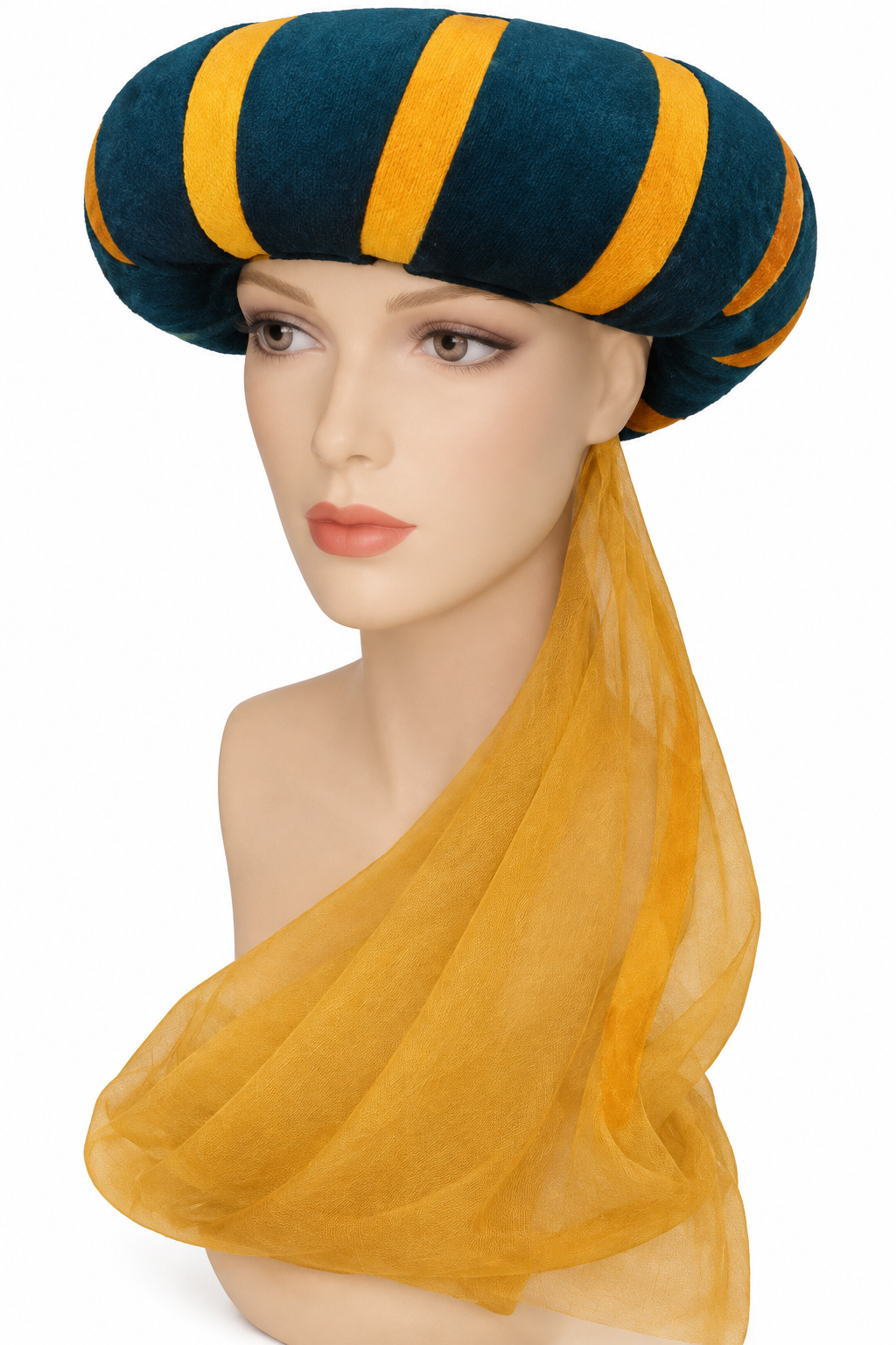 Turbante Árabe Azul con Velo Dorado