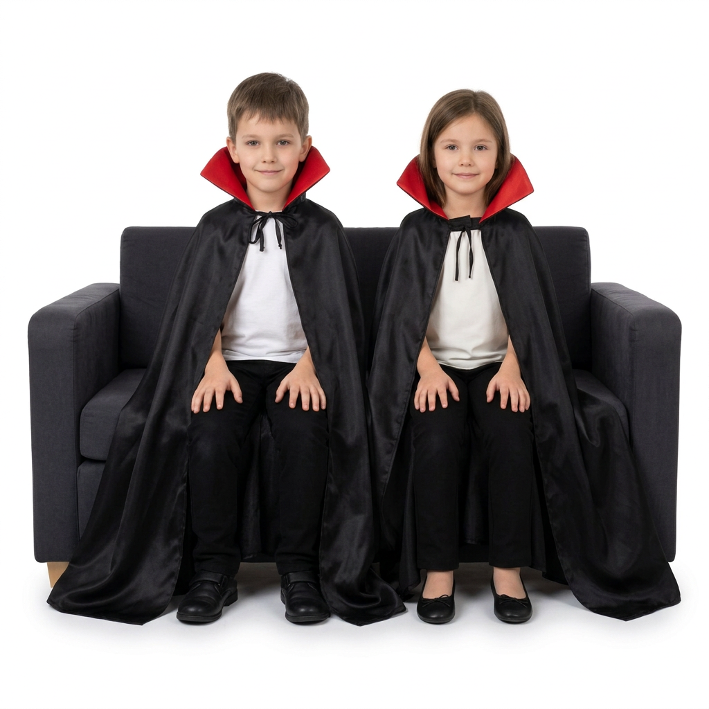 Capa de Terror Infantil – Negra con Cuello Rojo