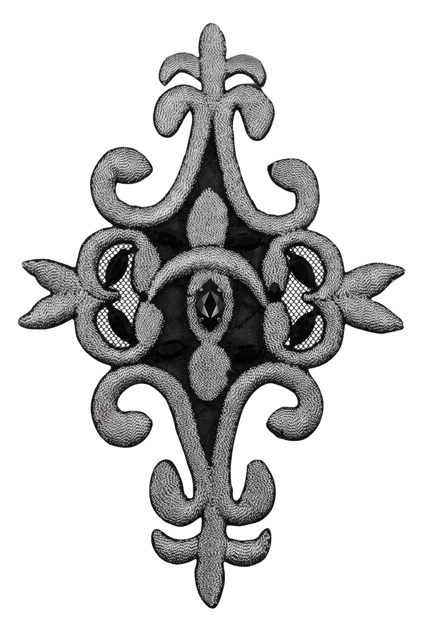 Aplique Bordado Barroco Negro y Plata